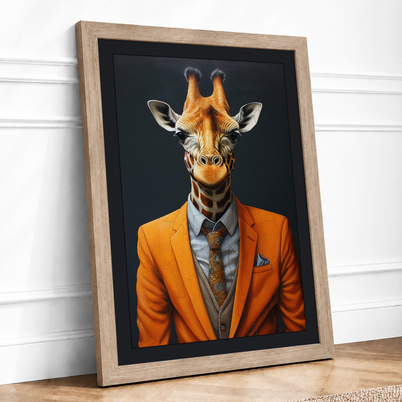 Giraffe in Business Modern 1 Piece Single Picture Frame Wall Art, A1 - 84.1 x 59.4 cm, Oak