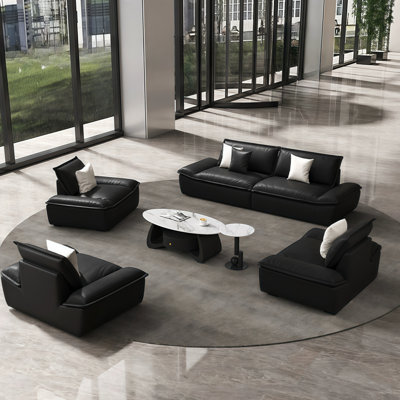 Combinaison de table basse en similicuir noir