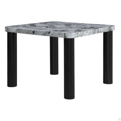 Table de salle à manger en faux marbre gris avec pieds noirs