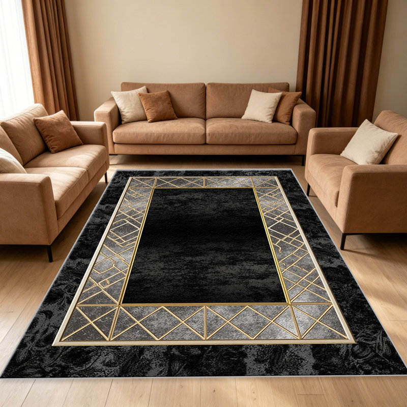 Black Art Deco carpet-easy to clean, machine-washable, soft and comfortable; suitable for door mats, kitchens, living rooms, bedrooms, corridors, and laundry areas. Easy to clean, durable carpet for home decoration.
