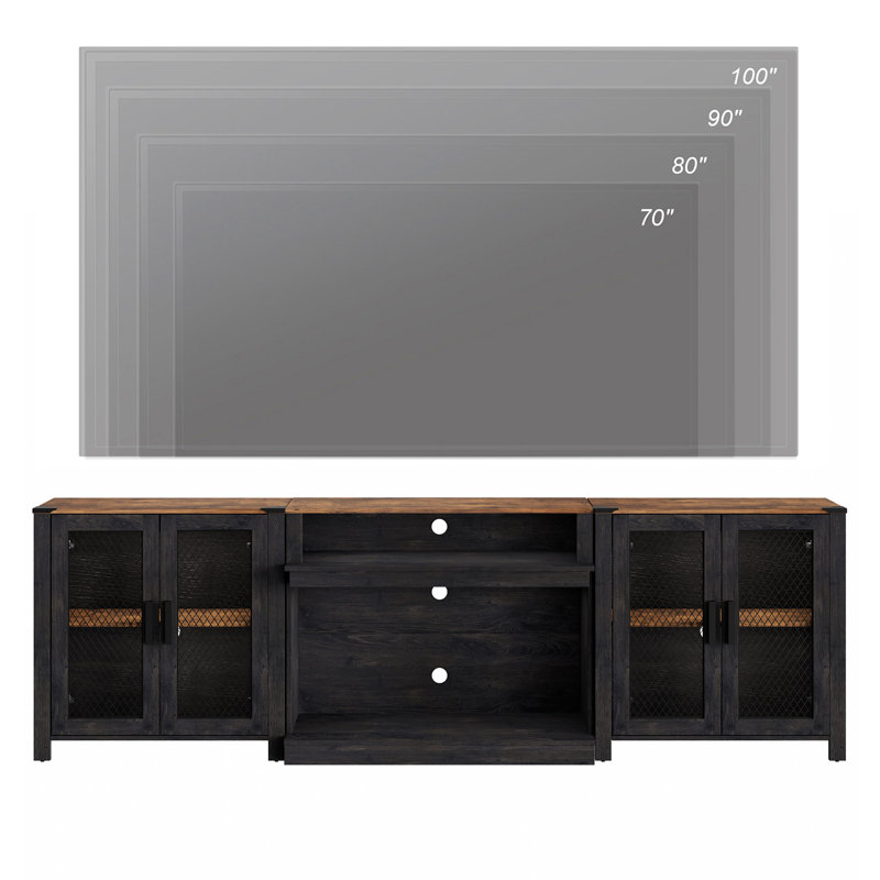 Gracie Oaks 3 In 1 TV Stand Set For 100 Inch TV With Open Storage, Black