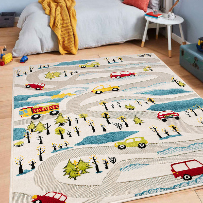 Carballo Machine Woven Cream/Blue/Red/Green Rug, Rectangle 140 x 200cm