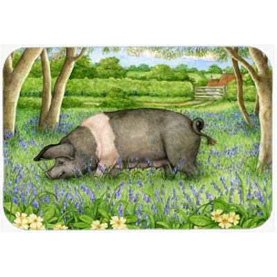 Caroline's Treasures Pig In Bluebells Glass Cutting Board