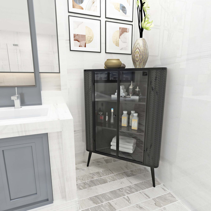 Armoire de rangement d'angle à 3 niveaux avec portes en verre trempé