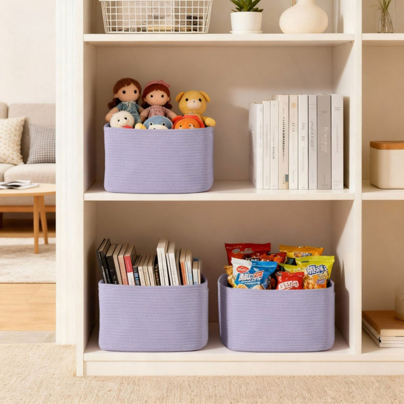 Panier de rangement en corde de coton, Mauve