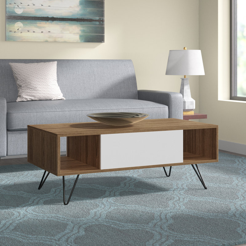 Table basse à 4 pieds avec rangement Kayce, Noyer/blanc