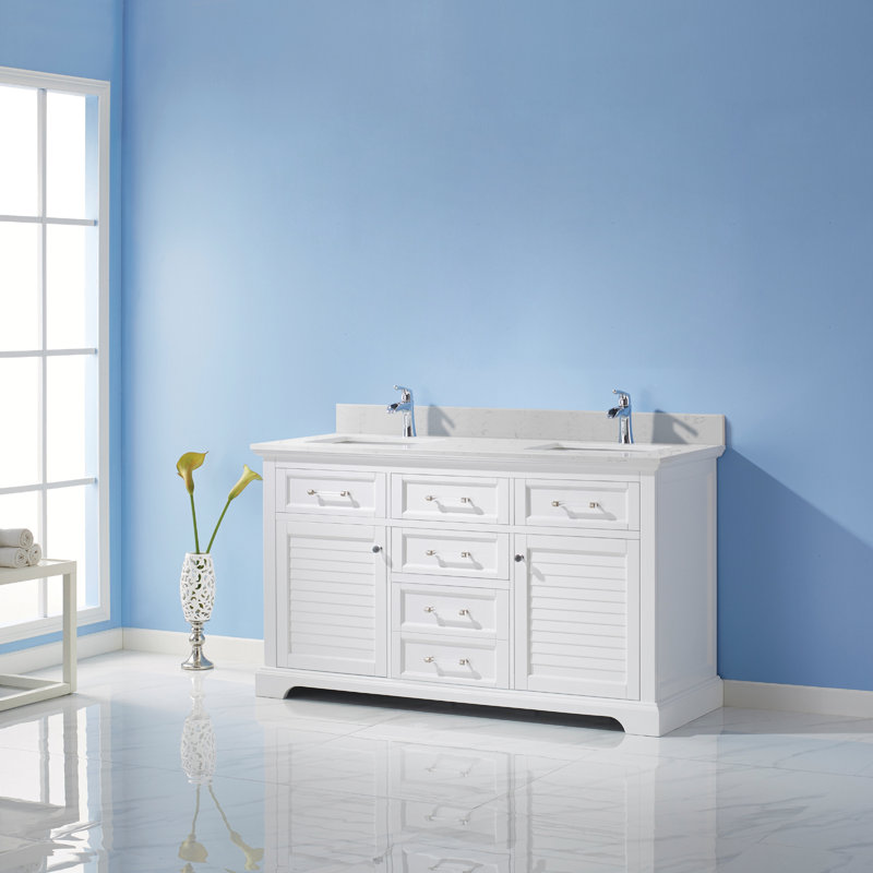 Ensemble de meuble-lavabo double 60 po Larry, Blanc