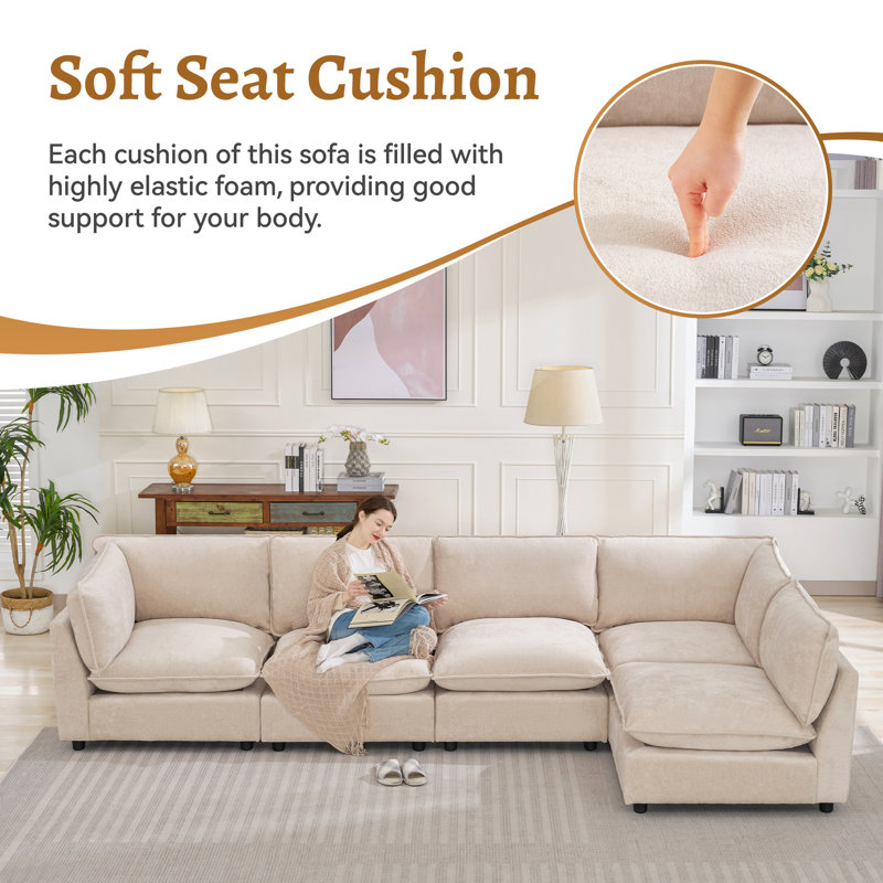 Canapé modulaire surdimensionné à 5 places de 106,38 po de largeur, Beige
