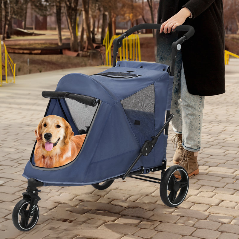 Large Steel Frame Pet Stroller with Rubber Wheels