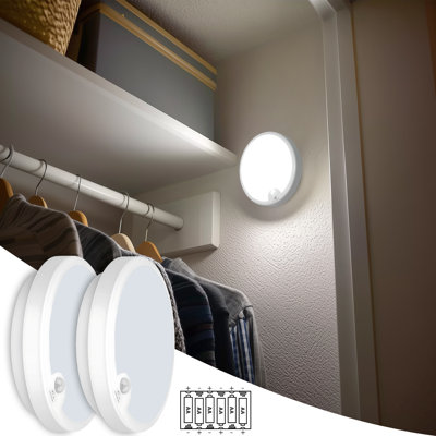 2 Pack Motion Sensor Battery Operated LED Ceiling Light Fixture, 6000K Cool White, Flush Mount Closet Lighting, 7 Inch (Battery Not Included)