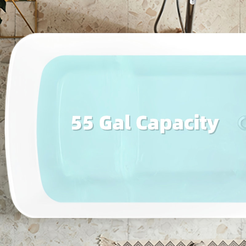 49'' Acrylic Bathtub, Japanese Soaking Design, Drain, Pre - Moulded Seat, 55 Gallons Capacity, Safe For Bathing Overflow, Pop Up Compact Exterior