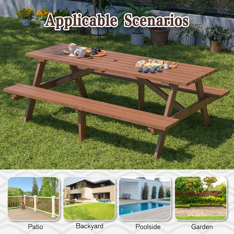 Table de pique-nique en bois massif, Brun