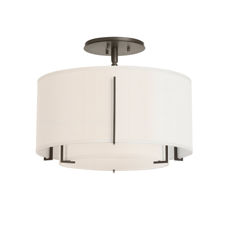 Exos 3 - Light Semi Flush Mount, Dark Smoke, Natural Anna, 12.2" H x 16.1" W x 16.1" D