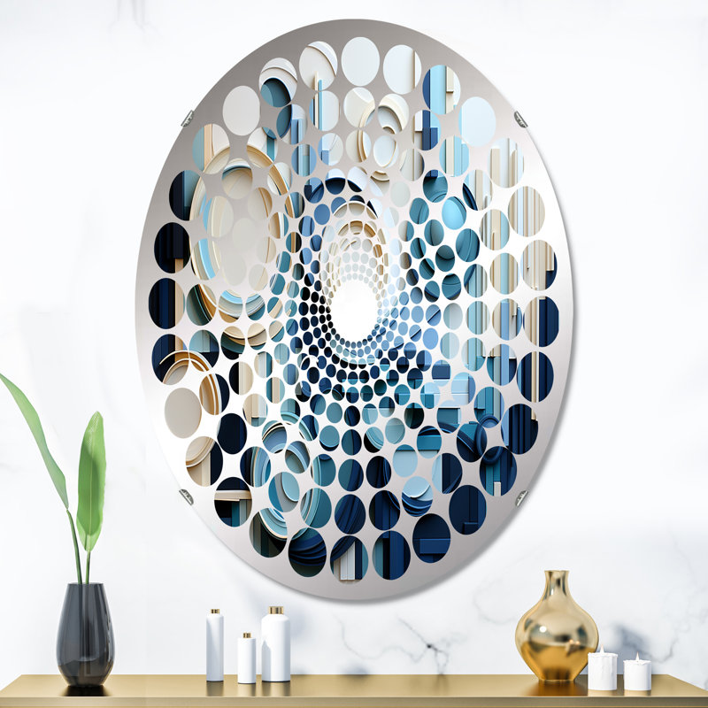Blue Behemoths Modern Skycrapers I - Miroir décoratif à pois radiaux | Ovale, 35,4 po x 23,6 po