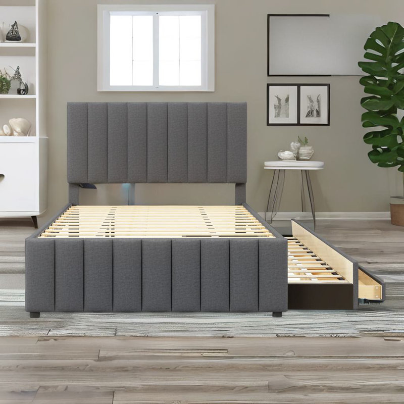 Full Size Upholstered Platform Bed, Gray