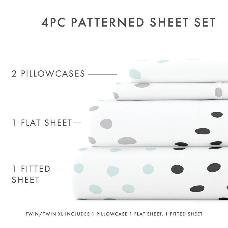 Sheet Set Solid Microfiber Ultra Soft Bedding, King Sheet Set with 2 Pillowcases, Light Gray Geometric