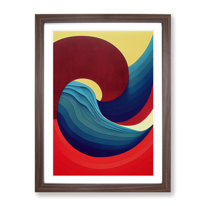 Ocean Wave Modern No.2 - Single Picture Frame Print, 46cm H x 34cm W x 2cm D, Walnut