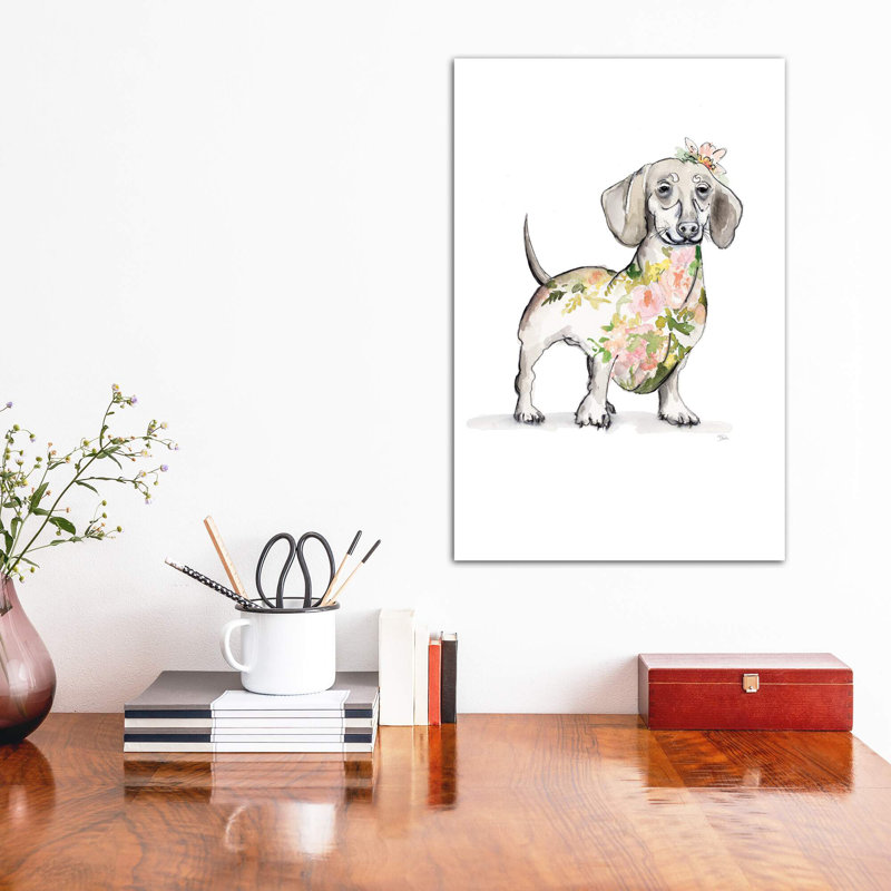 «Happy Doggie» par Patricia Pinto - reproduction d'art, Pas de tapis, Toile tendue, H 12 po x l 8 po x P 0,75 po