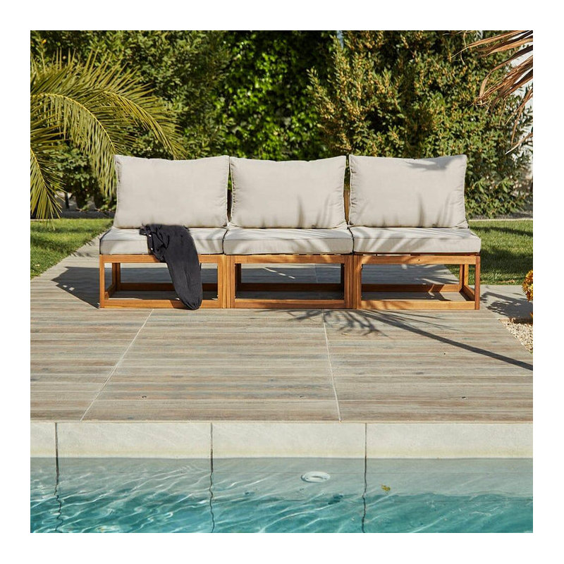 Rimasha 3 Seater Wooden Garden Armless Sofa, Beige