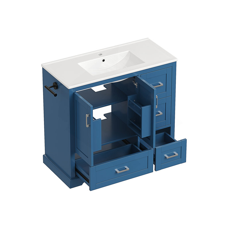 Meuble-lavabo autoportant avec lavabo en céramique et tiroirs à fermeture en douceur