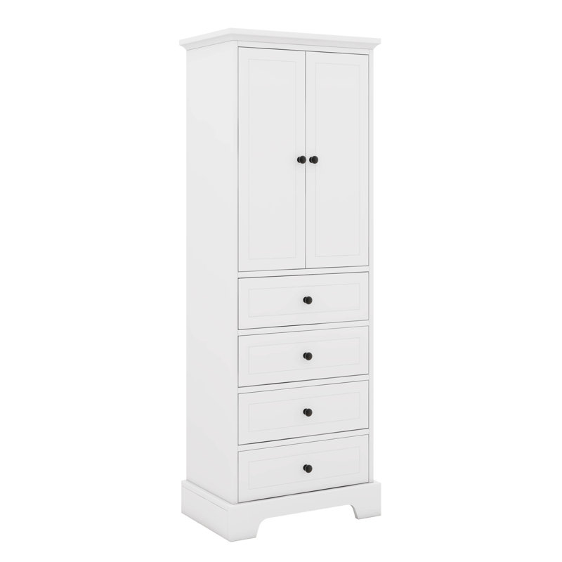 Armoire de rangement autoportante avec 2 portes et 4 tiroirs pour la salle de bain, le bureau, la cuisine, la tablette réglable de l'armoire garde-manger, panneau de fibres à densité moyenne avec finition peinte