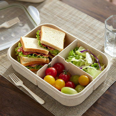 Bento Box Made Of Natural Wheat Fiber, Leak-Proof Reusable Meal Prep Container, 1 Pc (White)
