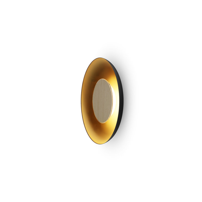 Ramen LED Flush Mounted Sconce, 2.6" H x 18" W x 18" D, White Oak/Matte Black/Gold