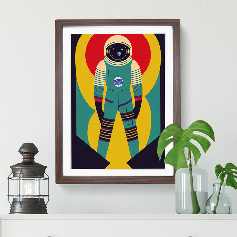 Astronaut Pop Art No.2 - Single Picture Frame Print, 64cm H x 46cm W x 2cm D, Walnut Framed