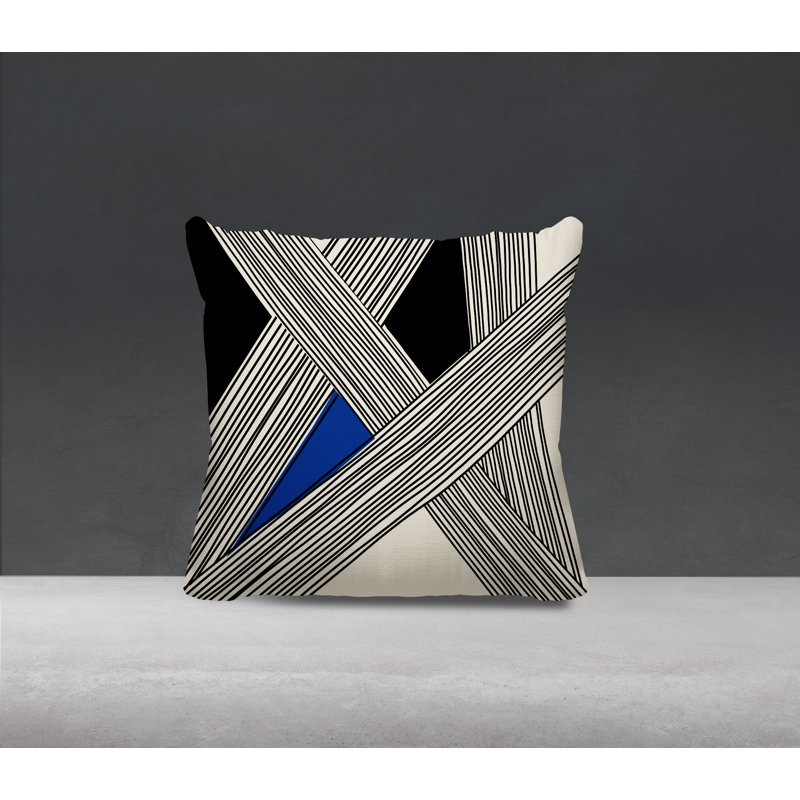Cassie Abstract Outdoor Reversible Throw Pillow, Navy Blue/Cream/Black, 19"H x 19"W