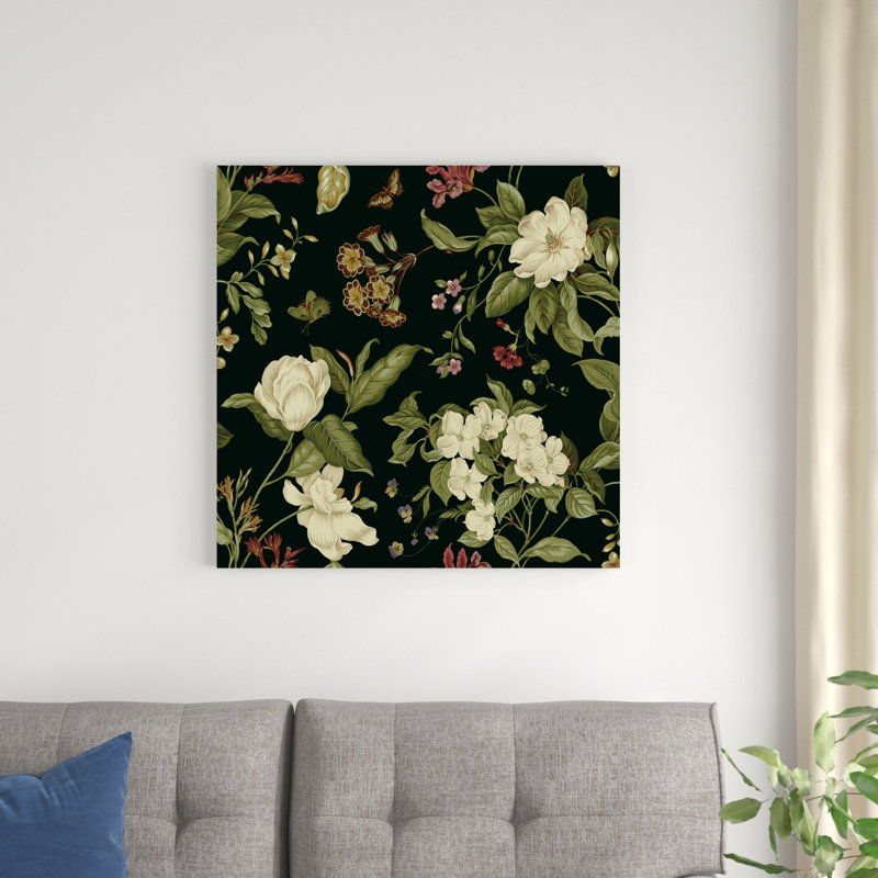 Jardin floral sur fond noir I, H 30 po x l 30 po x P 1,25 po