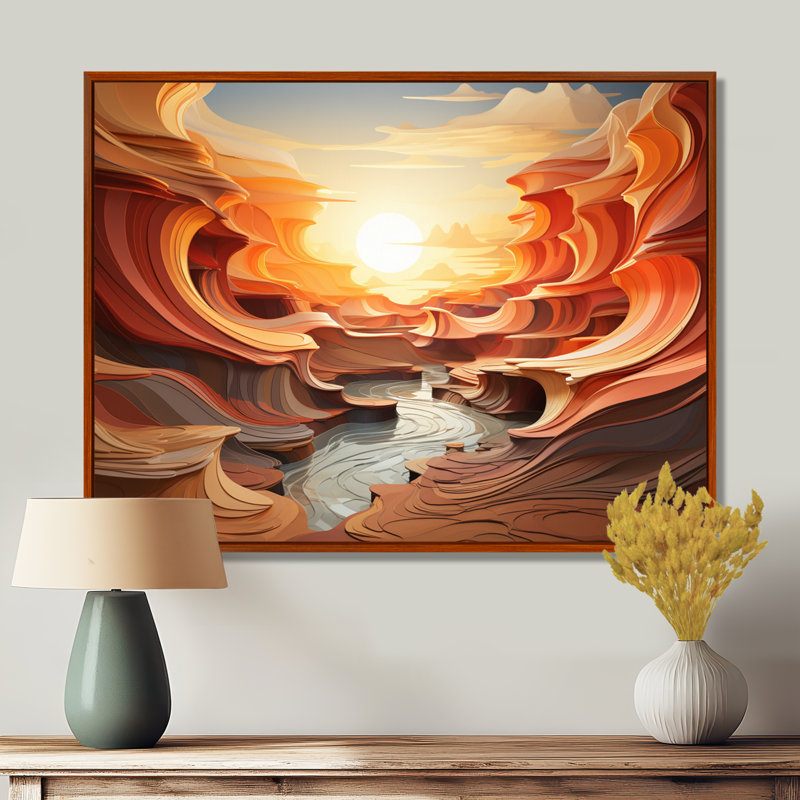 Profondeur des canyons orange - décoration murale canyon, H 34 po x l 44 po, Cadre flottant brun