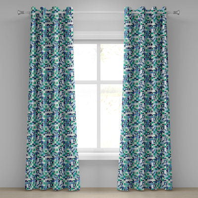 Rideaux décoratifs pour fenêtre à deux panneaux avec œillets Mid Century, 50 po x 96 po, bleu-vert / noir