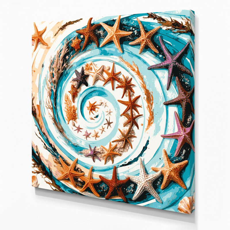 Art mural sur toile blanc, "Coastal Starfish", H 12 po x l 12 po