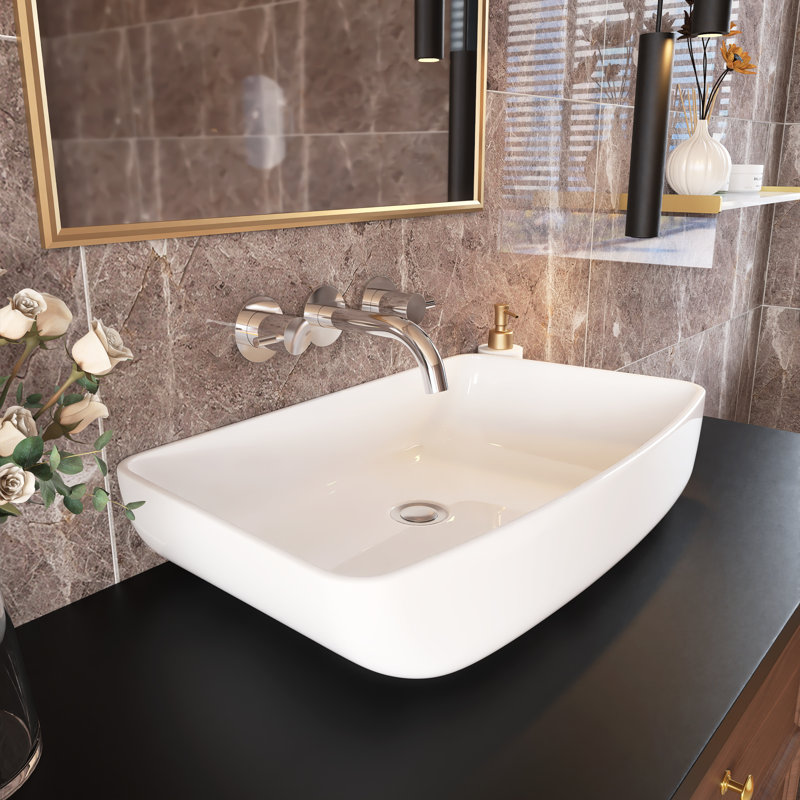 Lavabo de salle de bain vasque rectangulaire 24 po x 15 po en céramique blanche