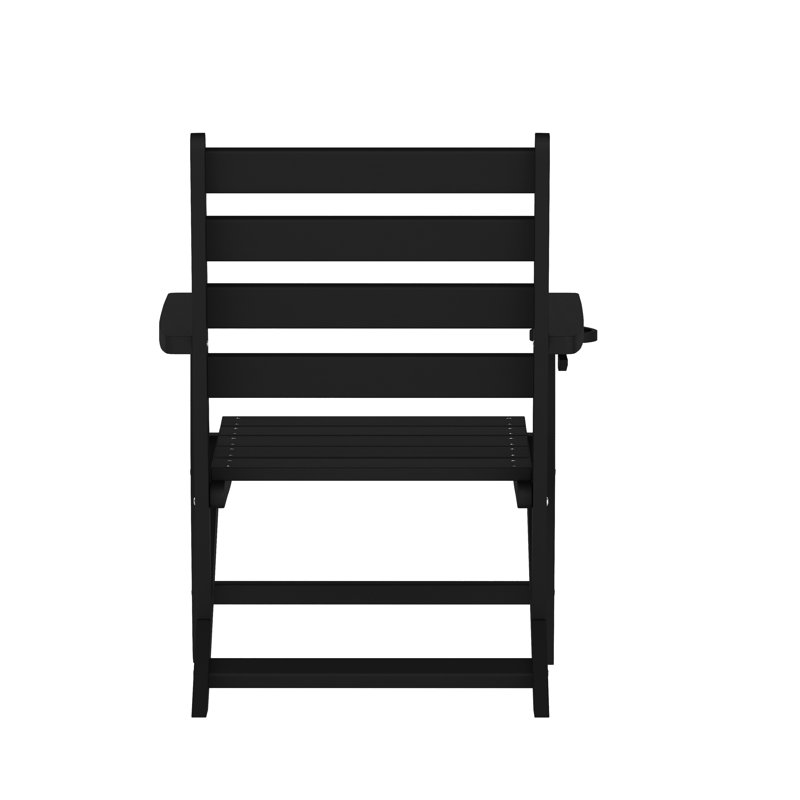 All-Weather Commercial Adirondack Dining Chair with Fold Out Cupholder, Black