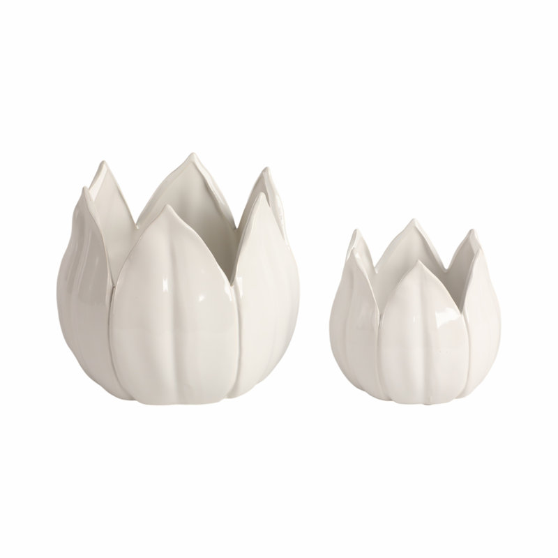 Sagebrook Home 2-Pieces Petal Planters, White, 10" H x 12" W x 12" D, White