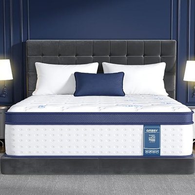 Matelas hybride Queen de 14 po avec gel rafraîchissant, soutien mi-ferme à 7 zones avec ressorts ensachés, mousse à mémoire de forme soulageant la pression, matelas respirant livré dans une boîte, essai de 365 nuits