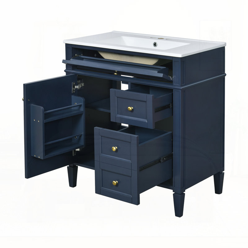 Meuble-lavabo de 30 po avec lavabo supérieur, Doré, Bleu
