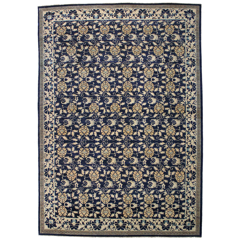 Tapis unique bleu foncé / ivoire 8 pi 9 po x 12 pi 1 po