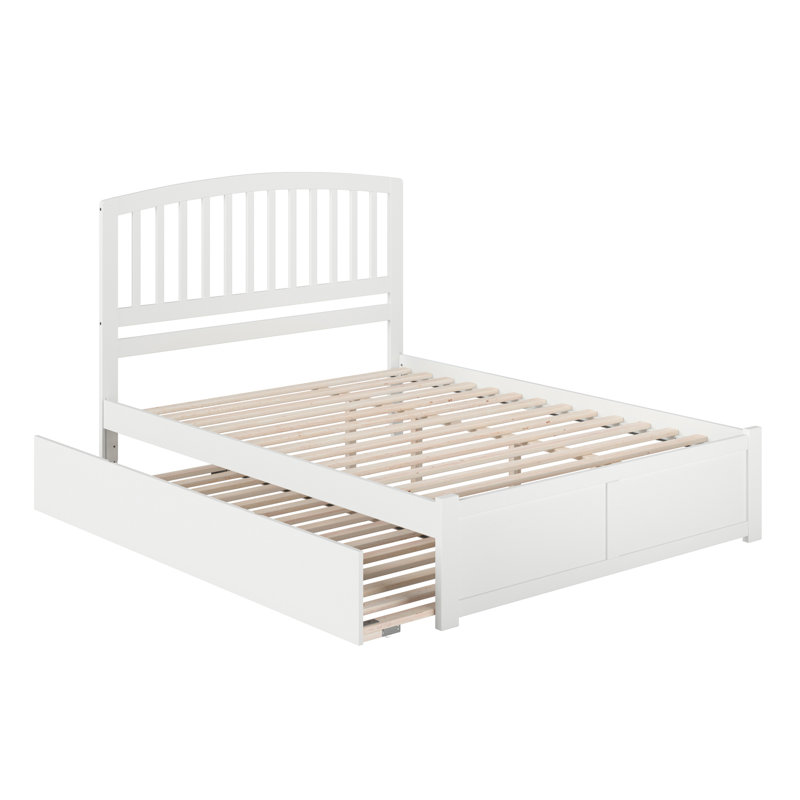 Starkington Solid Wood Platform Bed with Panel Footboard and Trundle, White