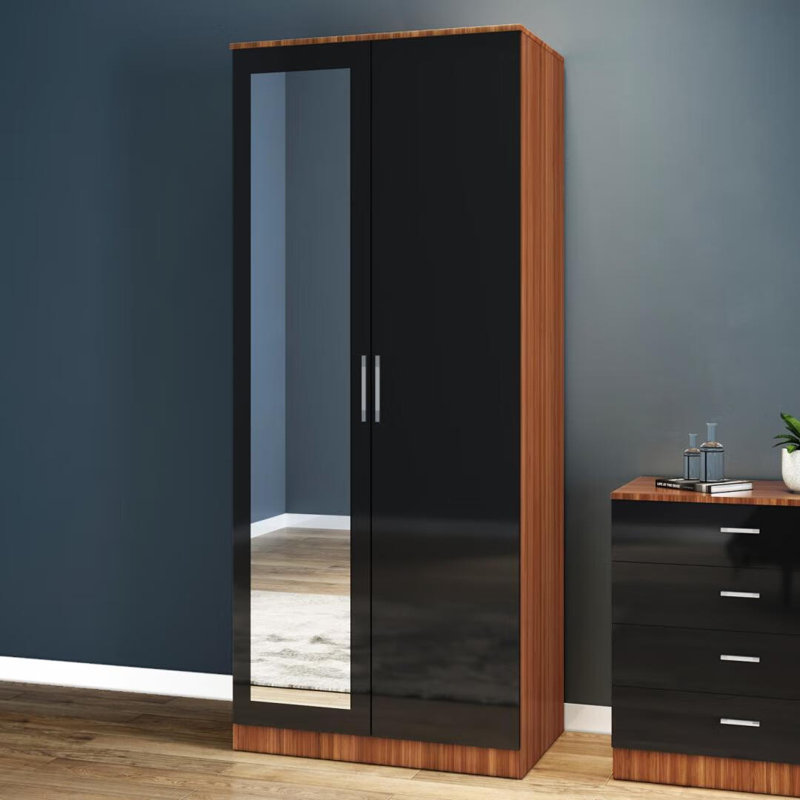 2 Door Manufactured Wood Wardrobe, Black/Walnut
