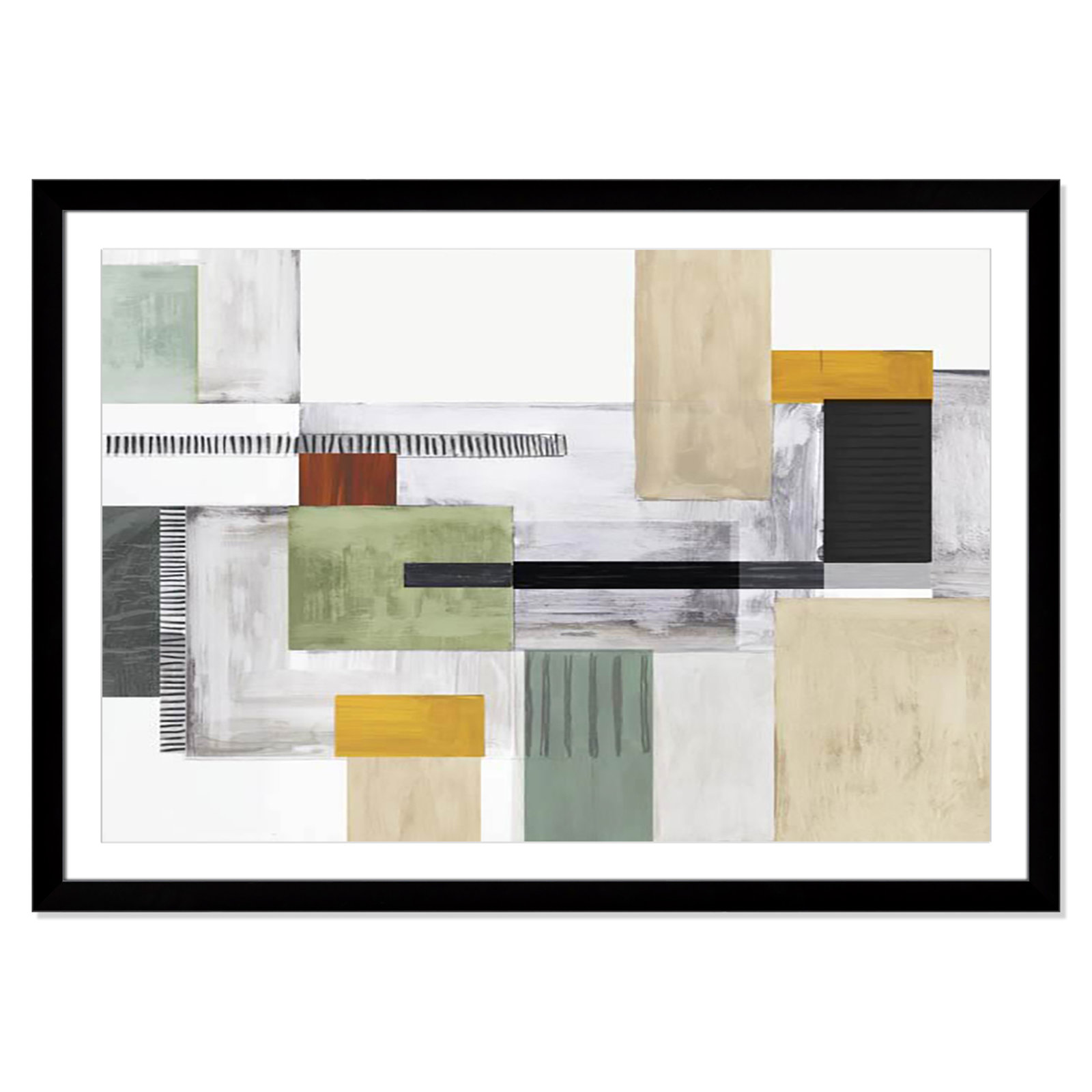 Playful Blocks by Tom Reeves, White, Black Cube Picture Framed, 35" H x 49" W x 1.25" D