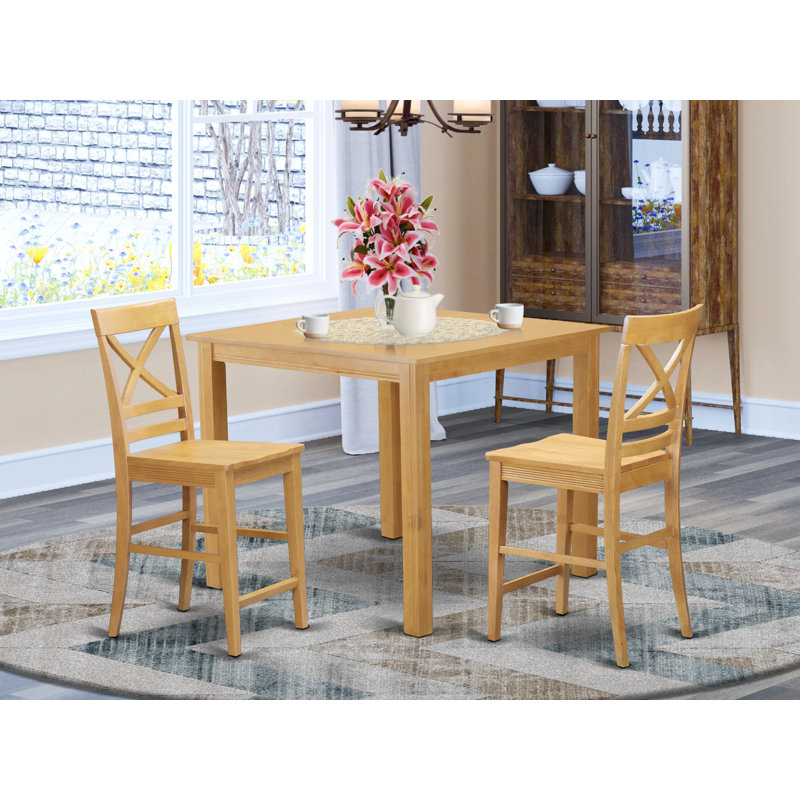Ensemble de salle à manger en bois d'hévéa à hauteur de comptoir Crescio, 3 (1 table + 2 chaises)