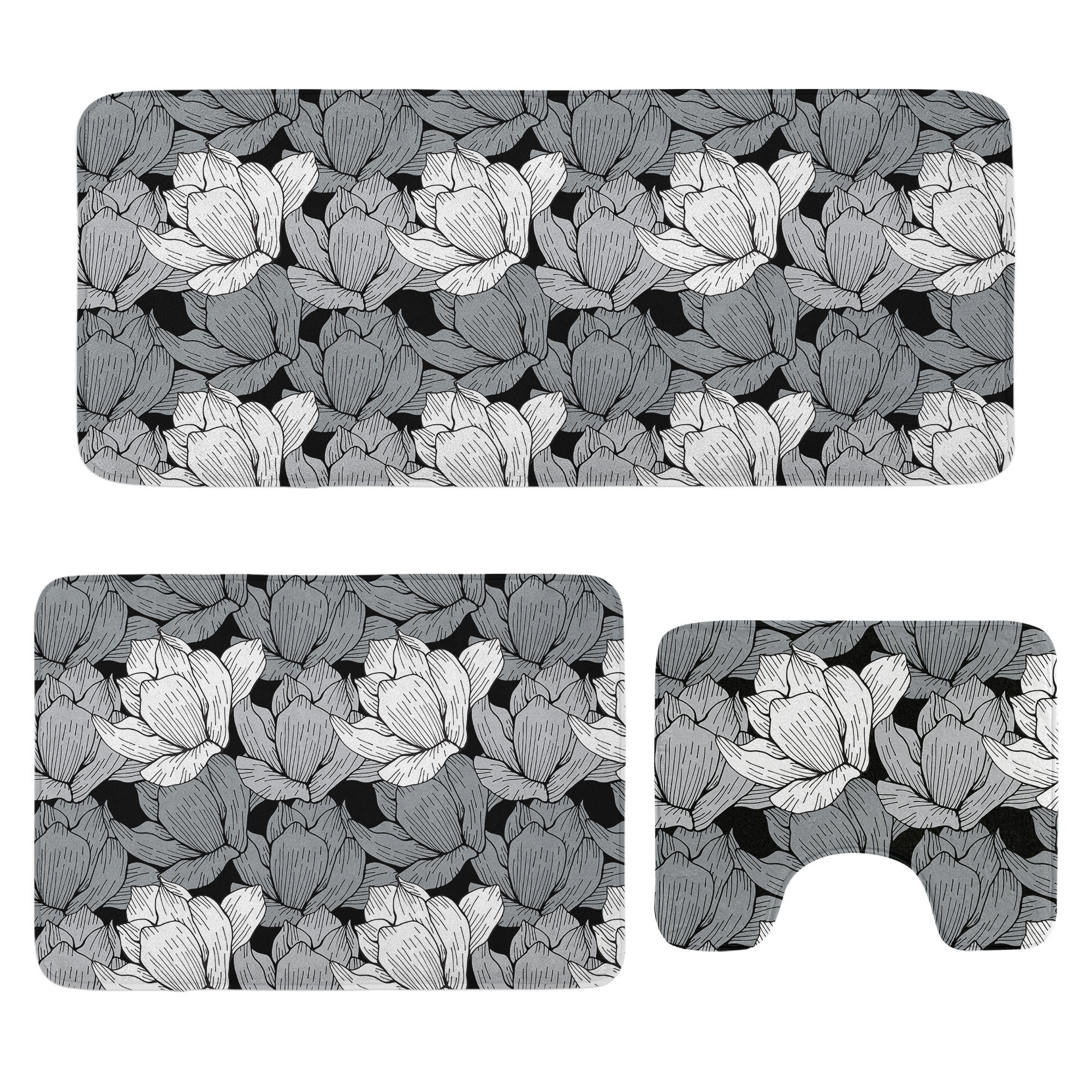 East Urban Home Black and Grey Bathroom Rug Set 3 Pieces U-Shape ...