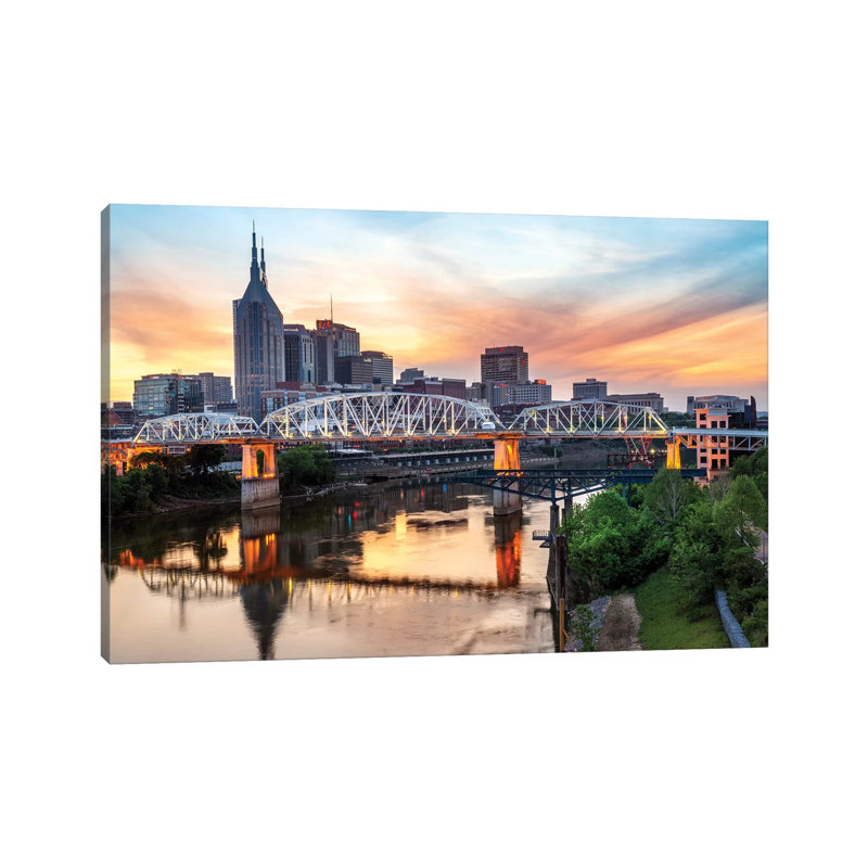 Skyline of Nashville with Shelby Bridge 1 Piece Wrapped Canvas Wall Art, 30.48 cm H x 45.72 cm W