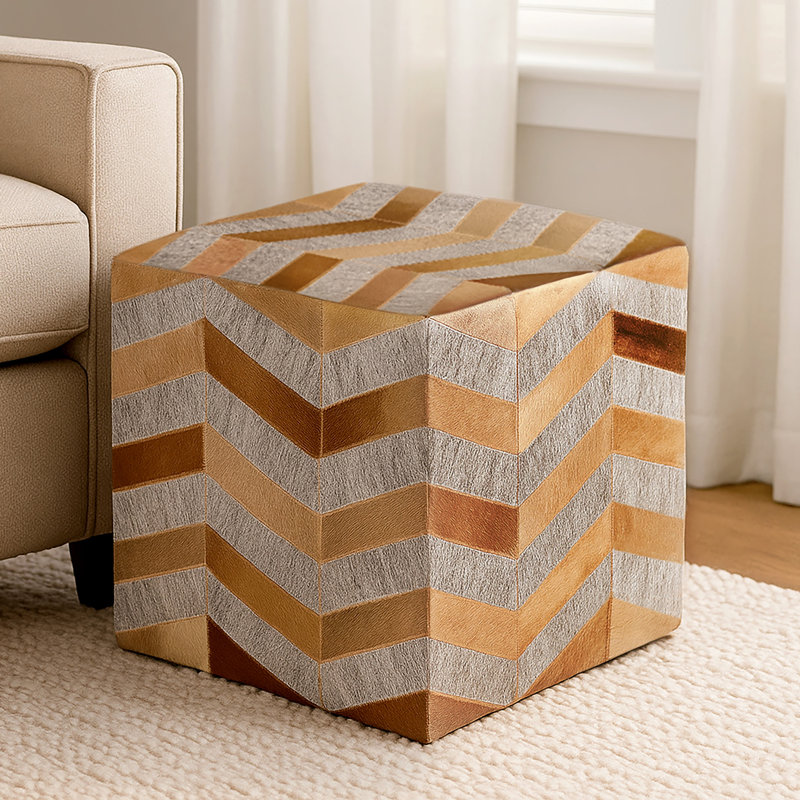 Zeppelin Upholstered Pouf, Gray/Rust