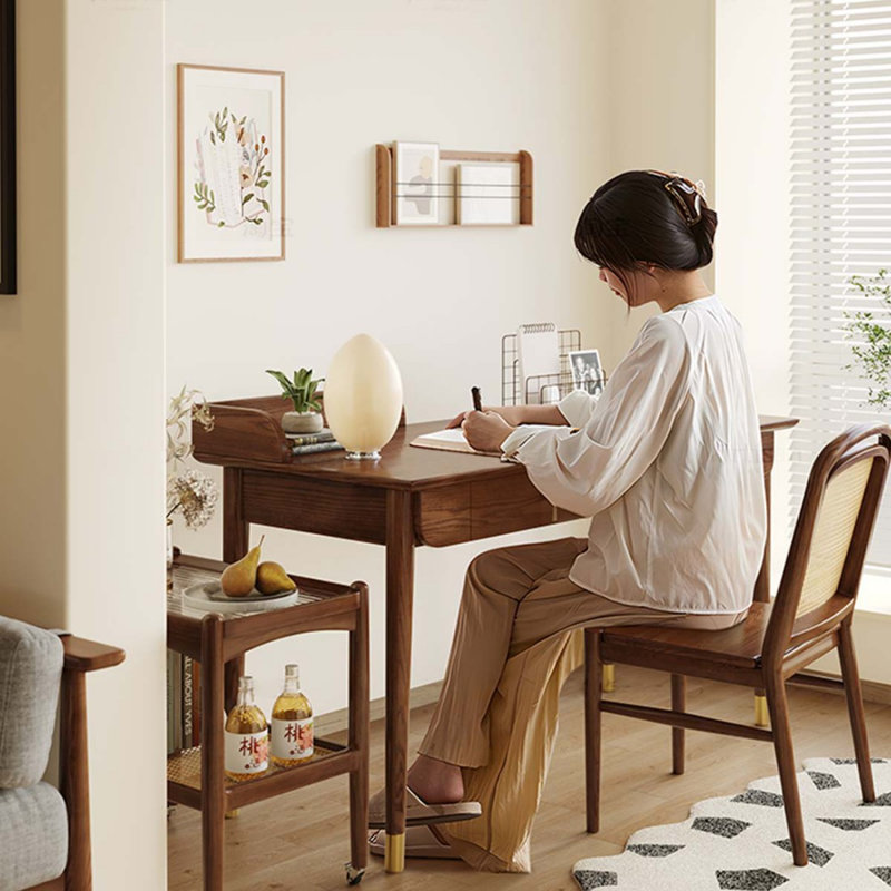 Bureau d'écriture rectangulaire à 2 tiroirs en bois massif brun noisette, H 30,31 po x l 47,24 po x P 23,62 po
