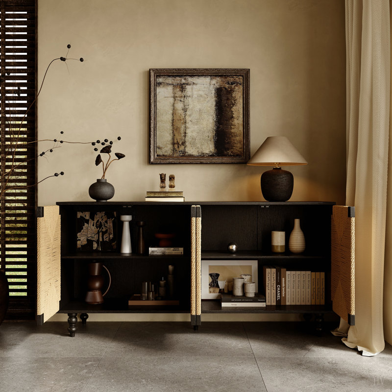 Meuble télé avec buffet en bois brossé et en ruppie maritime Accent