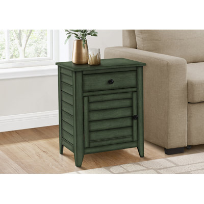 Table d'appoint, table de chevet, tiroir de rangement, bout, table d'appoint, chambre à coucher, rangement, placage vert antique