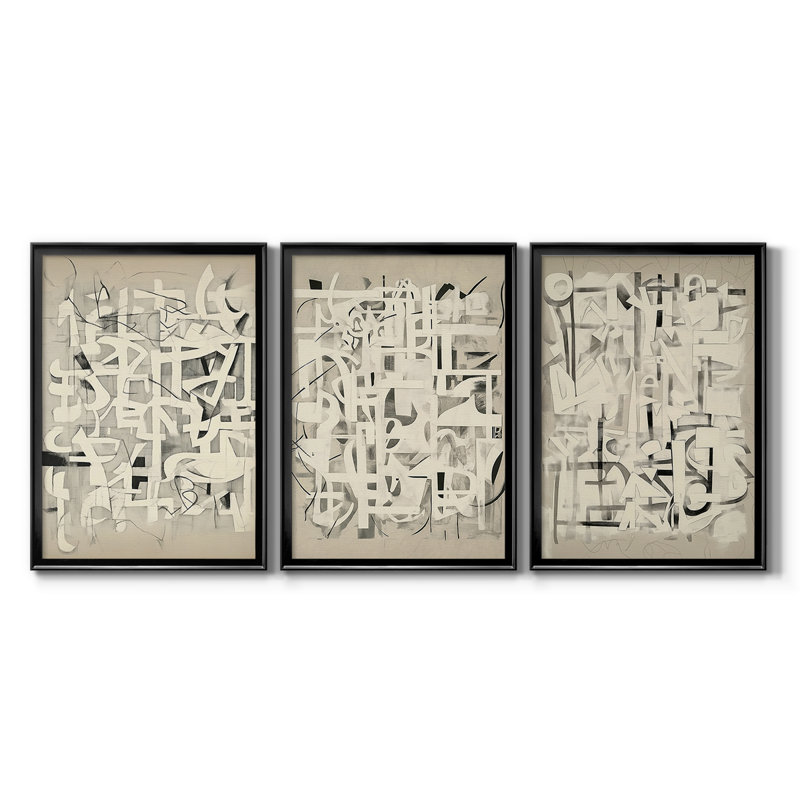 ABSTRACT Series CMV III - Toile tendue avec châssis sur mesure - 3 pièces, Noir, H 21 po x l 30 po